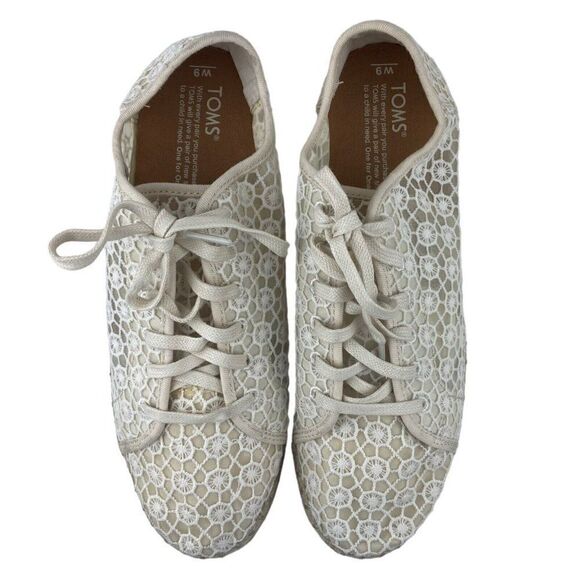 TOMS WOMENS Lena Natural Mosaic Mesh Crochet Jute Lace Up Espadrilles Shoes US 9 - Picture 5 of 14